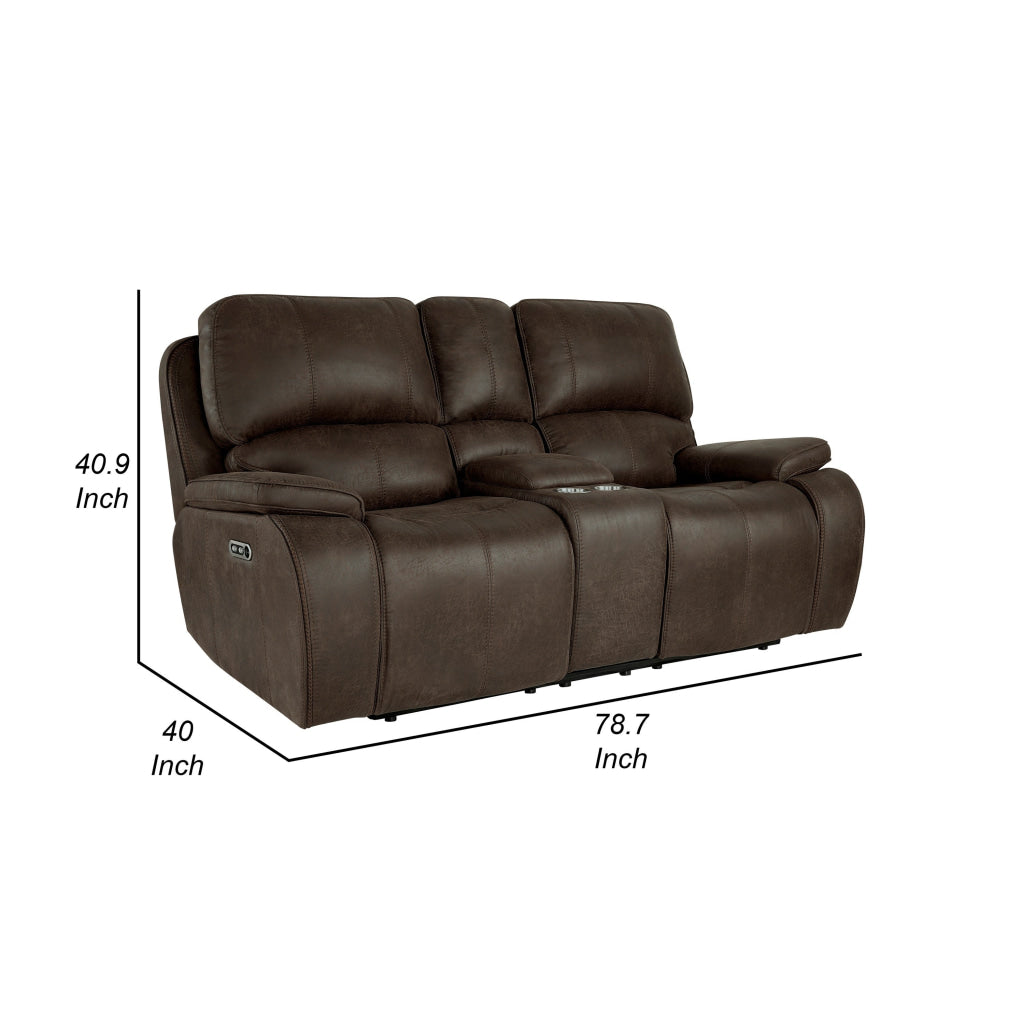 Talo 79 Inch Console Power Recliner Loveseat Cupholders Brown Faux Leather By Casagear Home BM316116