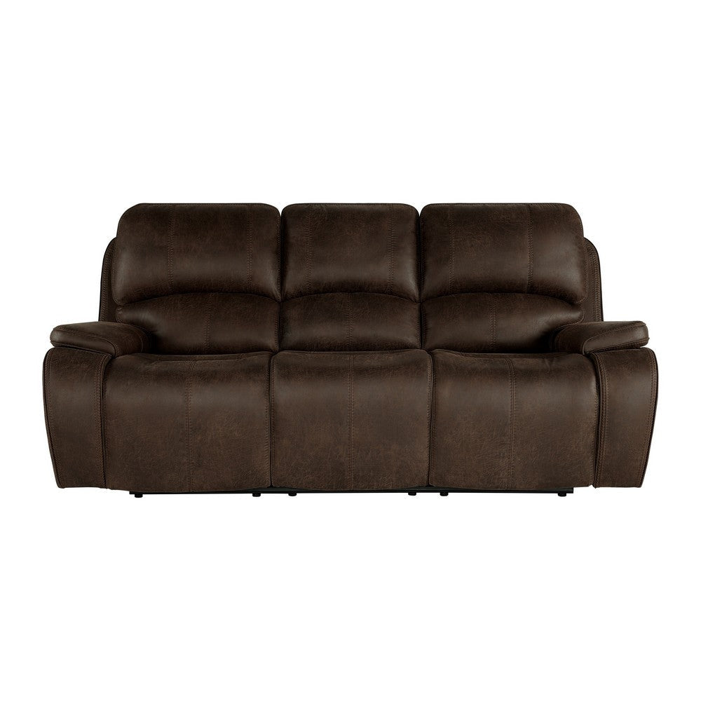 Talo 88 Inch Sofa Dual Manual Recliner Cushioned Seat Brown Faux Leather By Casagear Home BM316117