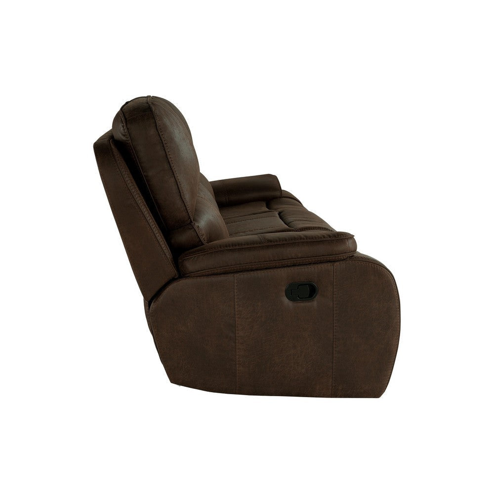 Talo 88 Inch Sofa Dual Manual Recliner Cushioned Seat Brown Faux Leather By Casagear Home BM316117