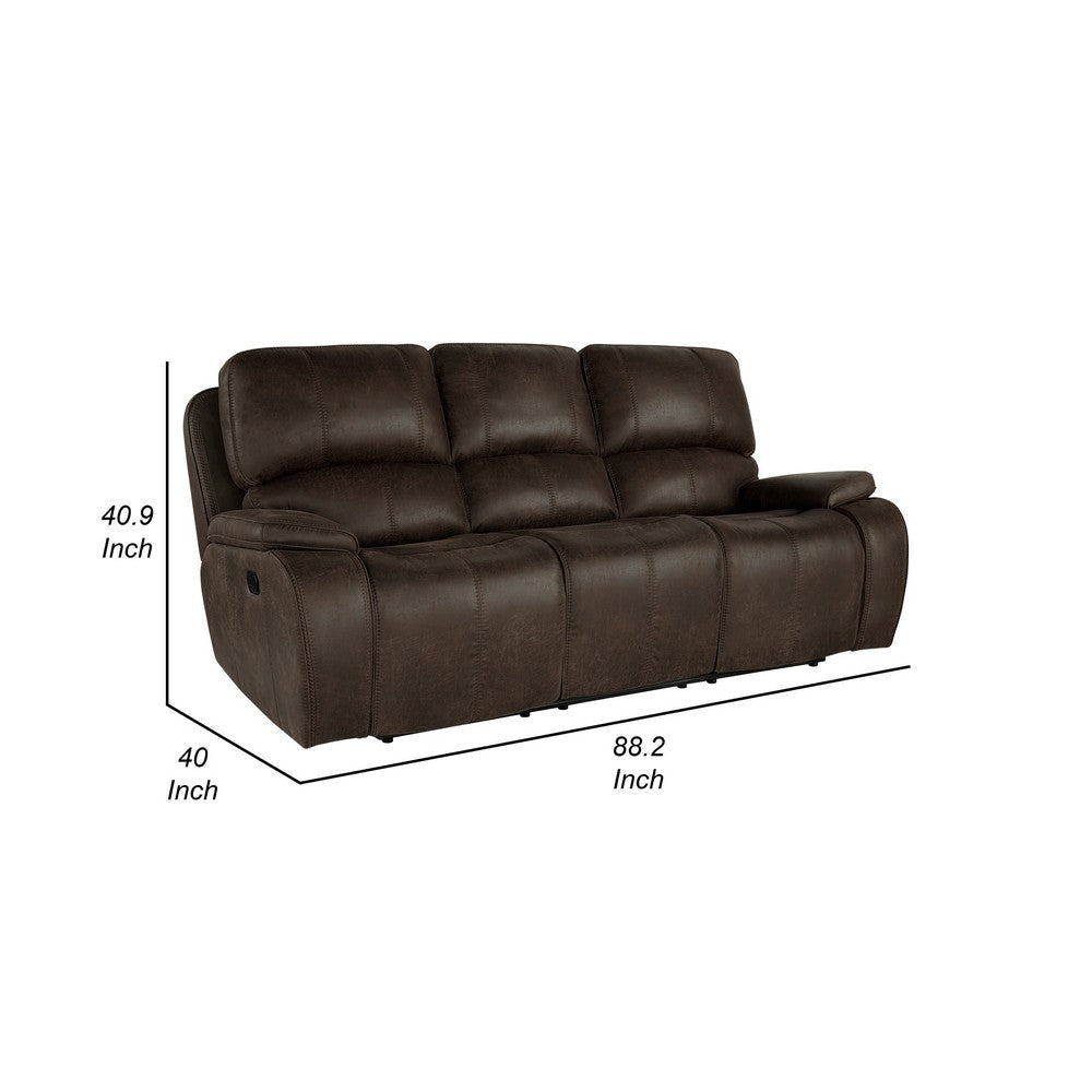 Talo 88 Inch Sofa Dual Manual Recliner Cushioned Seat Brown Faux Leather By Casagear Home BM316117