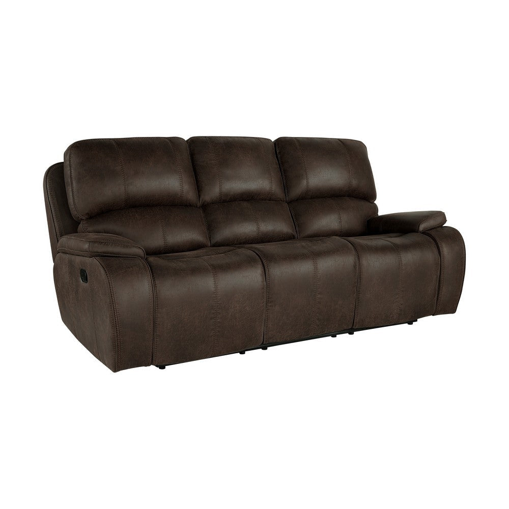 Talo 88 Inch Sofa, Dual Manual Recliner, Cushioned Seat, Brown Faux Leather By Casagear Home