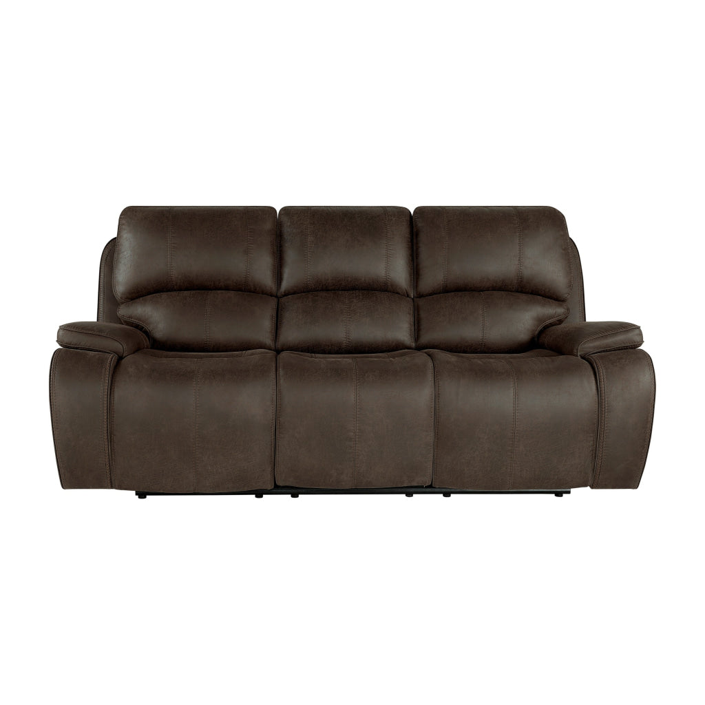 Talo 88 Inch Sofa Power Recliner USB C Ports Plush Brown Faux Leather By Casagear Home BM316118