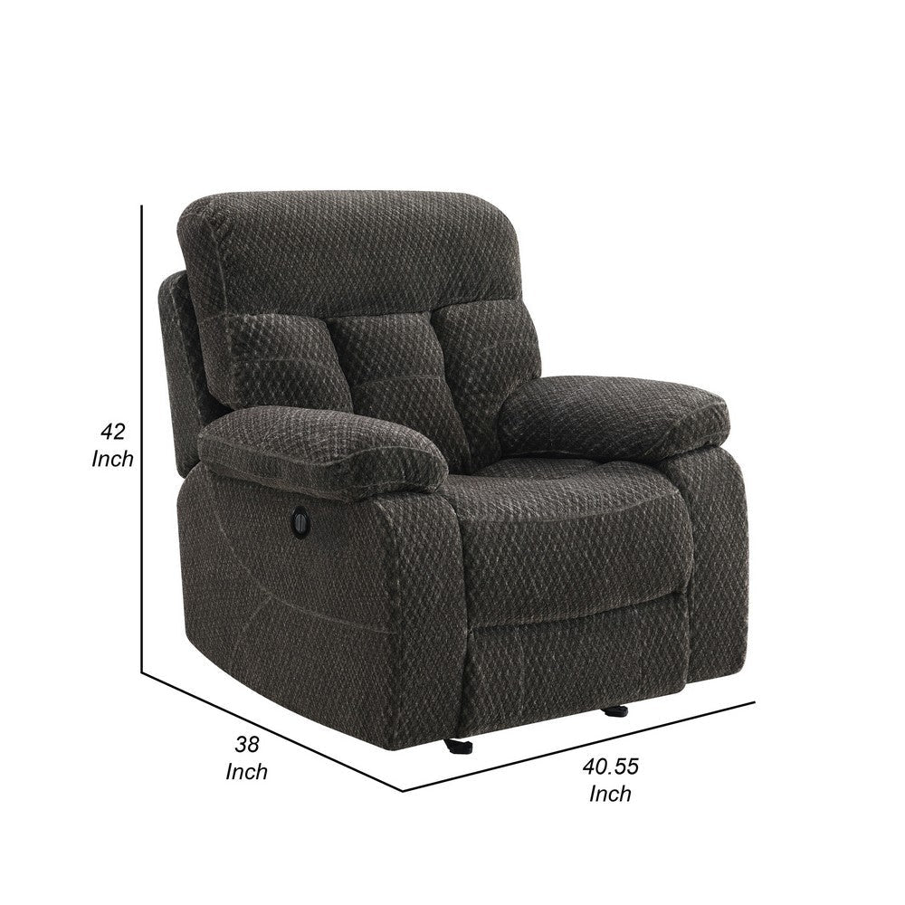 Charl 38 Inch Power Recliner Glider Chair USB Charger Dark Gray Polyester By Casagear Home BM316119