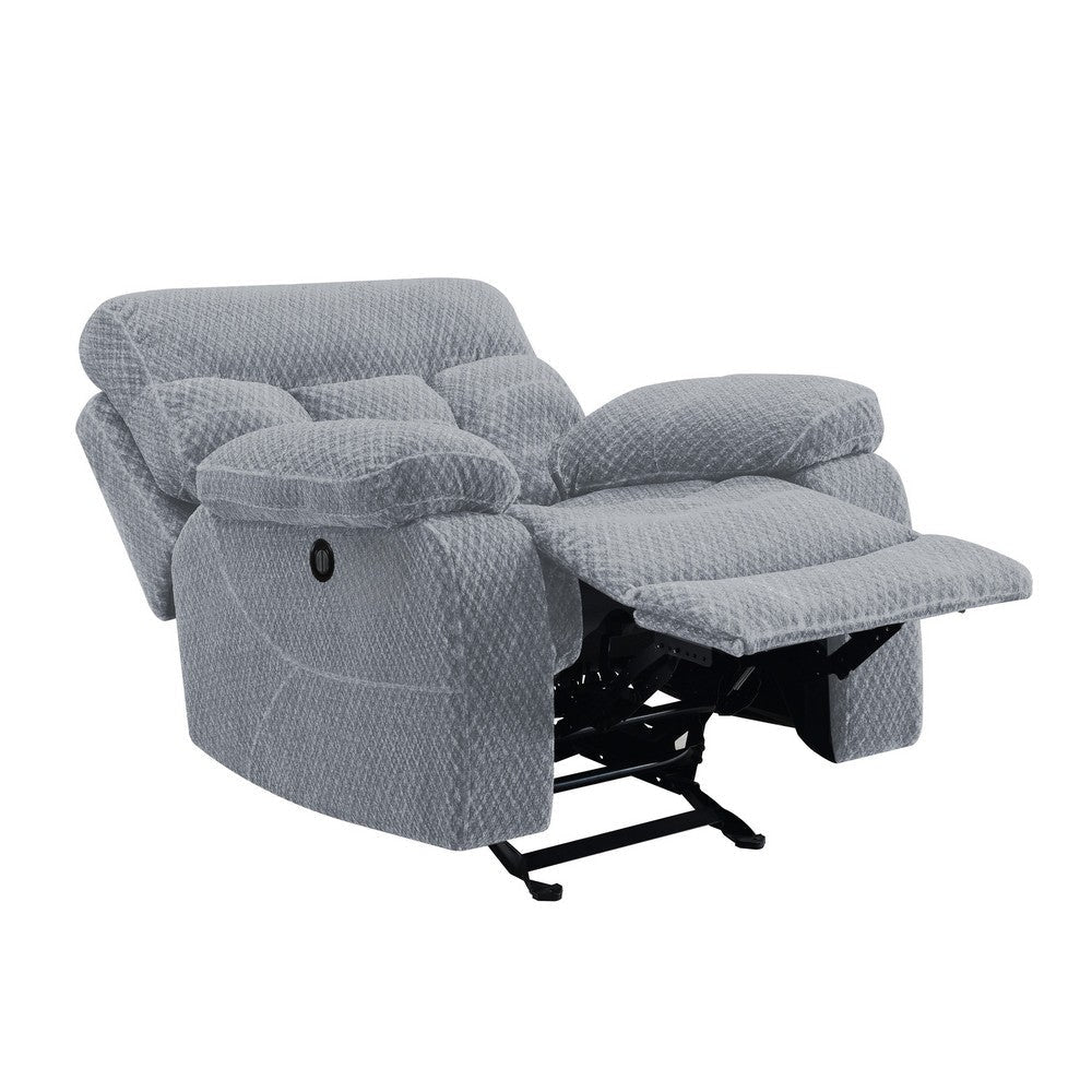 Charl 38 Inch Power Recliner Glider Chair USB Charger Light Gray Polyester By Casagear Home BM316120