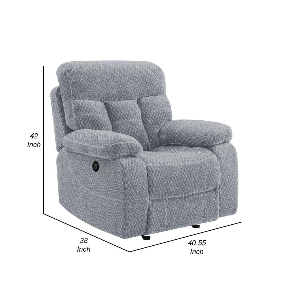 Charl 38 Inch Power Recliner Glider Chair USB Charger Light Gray Polyester By Casagear Home BM316120