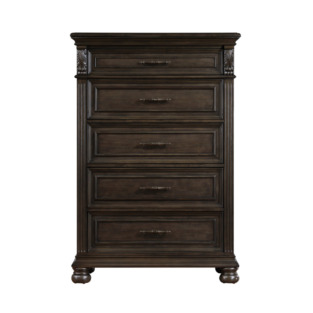 Rion 58 Inch Tall Dresser Lift Top Chest with 5 Storage Drawers Brown By Casagear Home BM316123