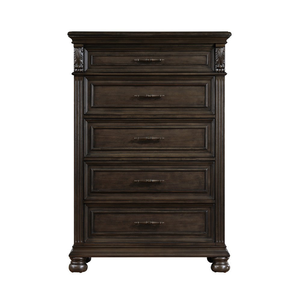 Rion 58 Inch Tall Dresser Lift Top Chest with 5 Storage Drawers Brown By Casagear Home BM316123