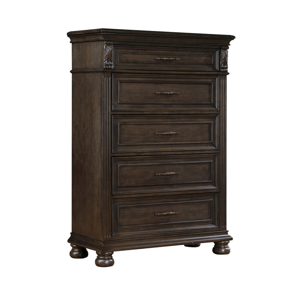 Rion 58 Inch Tall Dresser Lift Top Chest with 5 Storage Drawers, Brown By Casagear Home