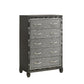 Ren 58 Inch Tall Dresser Chest, 5 Glitter Front Drawers, Black, Silver By Casagear Home