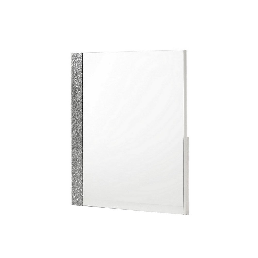 Ara 33 x 39 Dresser Mirror Crystal Accents White Glossy Laminate Finish By Casagear Home BM316132