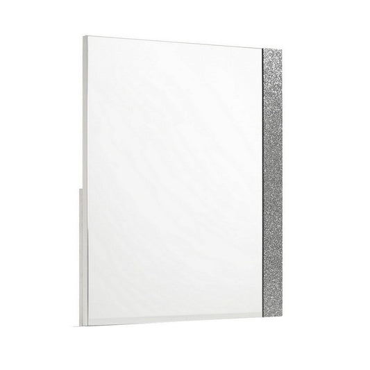 Ara 33 x 39 Dresser Mirror, Crystal Accents, White Glossy Laminate Finish By Casagear Home