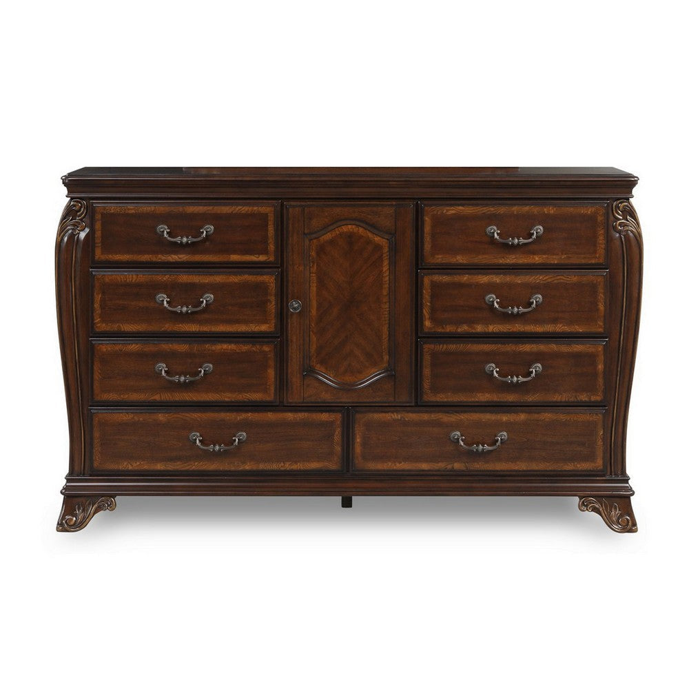 Cali 68 Inch Dresser 8 Drawers Cabinet Drop Handles Gold Cherry Brown By Casagear Home BM316135