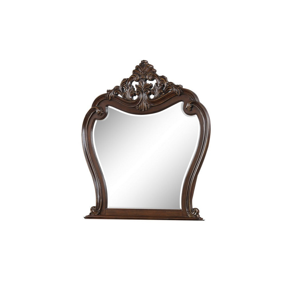 Cali 50 x 50 Dresser Mirror, Curved Body, Carved Crown Top, Cherry Brown By Casagear Home