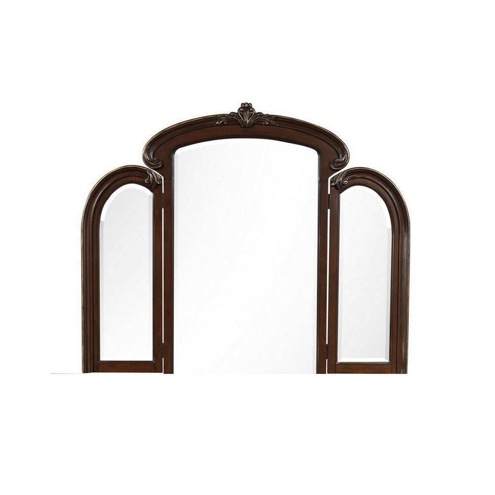 Cali 31 x 66 Vanity Mirror Curved Top Carved Design Cherry Brown Finish By Casagear Home BM316139