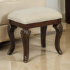 Cali 19 Inch Vanity Stool Cushioned Carved Design Cherry Brown Gold By Casagear Home BM316140