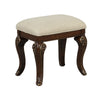 Cali 19 Inch Vanity Stool, Cushioned, Carved Design, Cherry Brown, Gold By Casagear Home