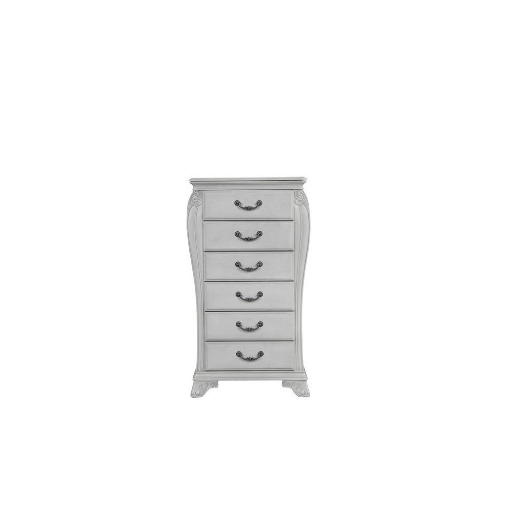 Api 48 Inch Jewelry Chest 6 Drawers Drop Handles Carved Mist Gray By Casagear Home BM316145