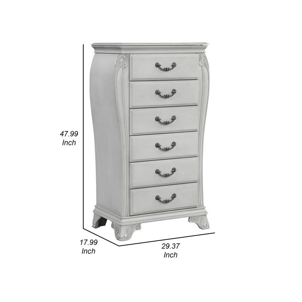 Api 48 Inch Jewelry Chest 6 Drawers Drop Handles Carved Mist Gray By Casagear Home BM316145