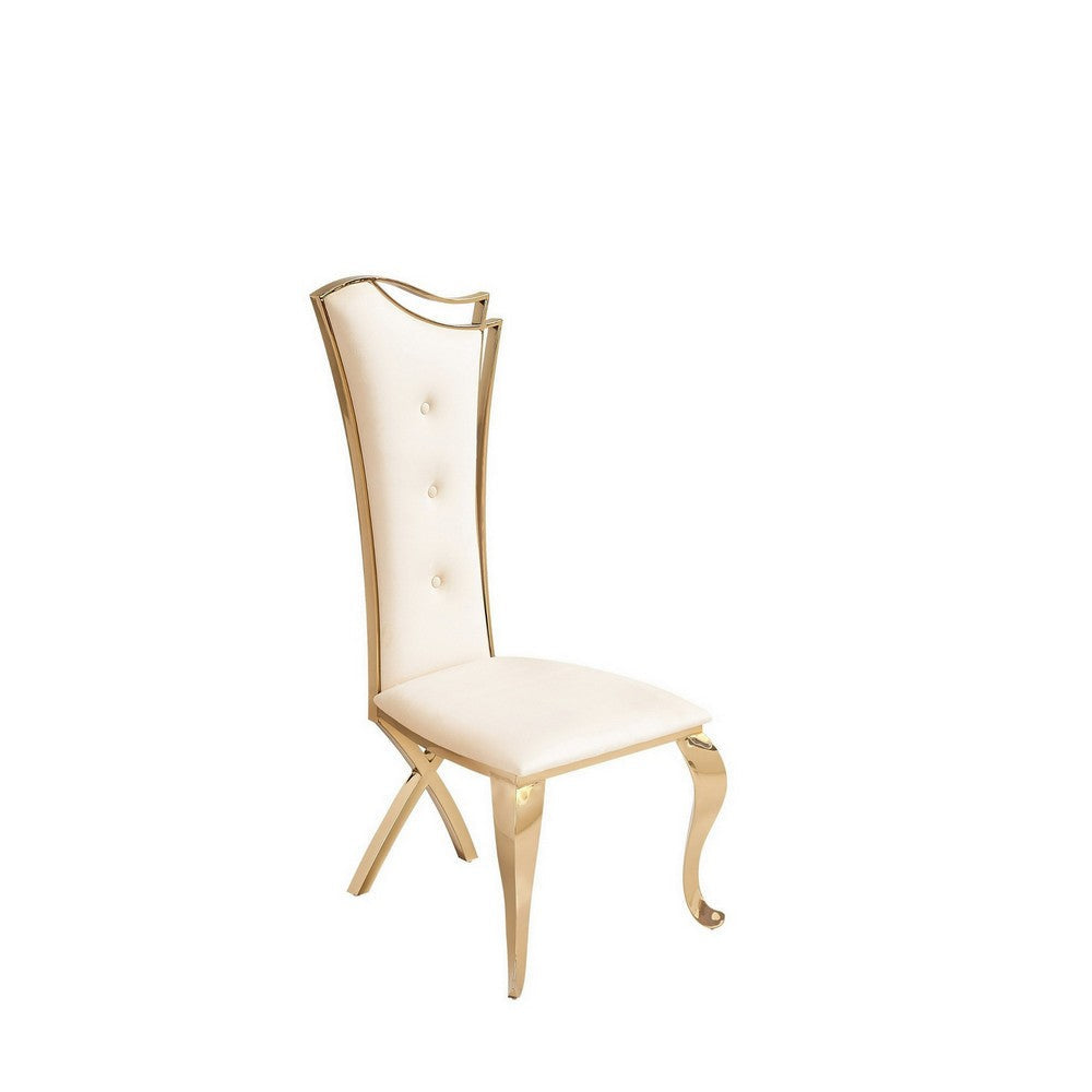 22 Inch Dining Chair Set of 2 Classical Beige Tufted Velvet Gold Steel By Casagear Home BM316151