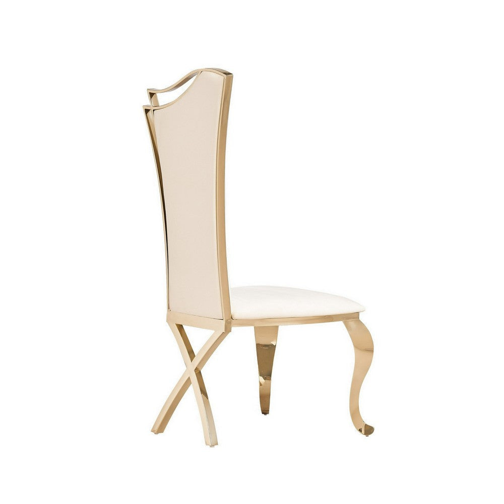 22 Inch Dining Chair Set of 2 Classical Beige Tufted Velvet Gold Steel By Casagear Home BM316151