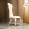 22 Inch Dining Chair Set of 2, Classical Beige Tufted Velvet, Gold Steel By Casagear Home