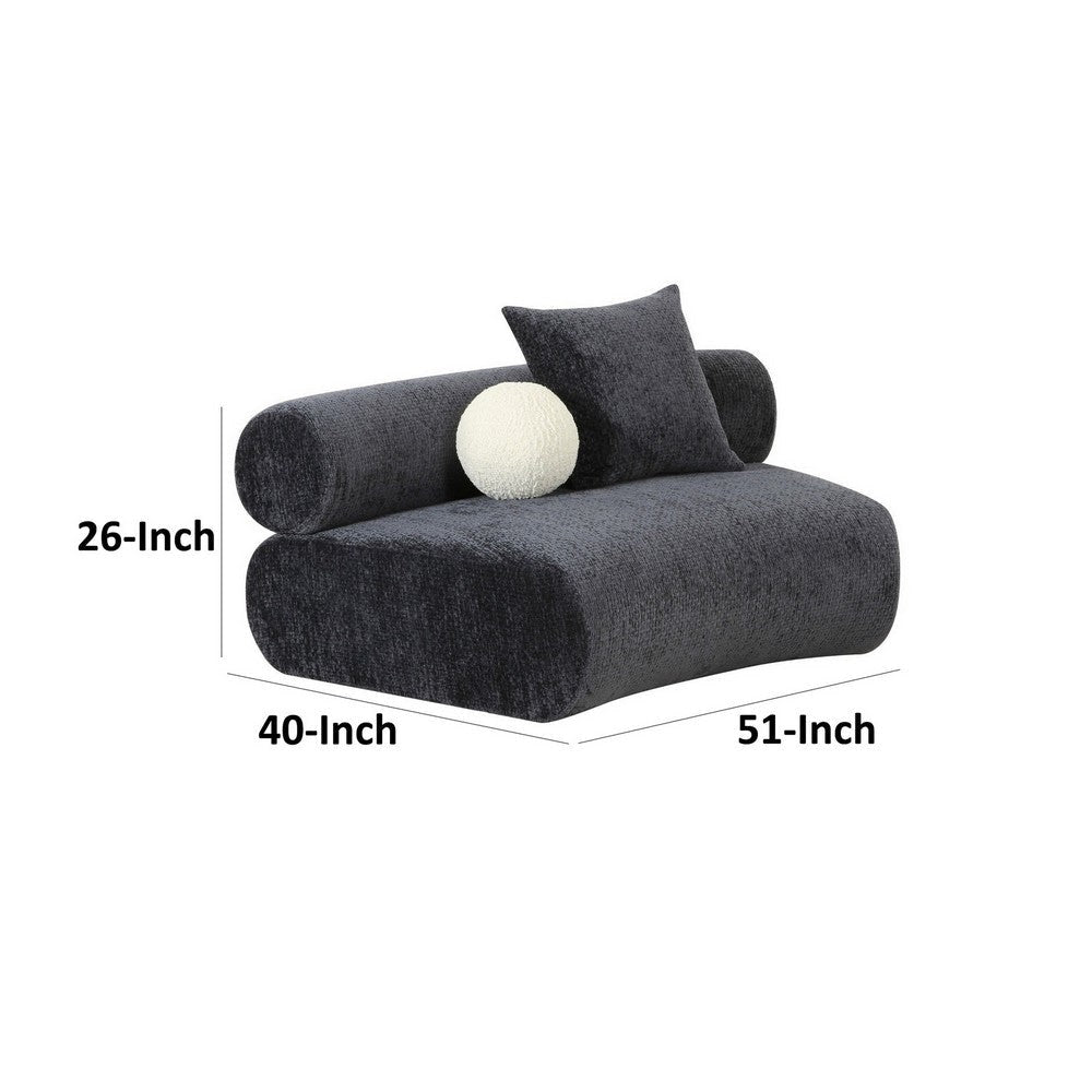 51 Inch Curved Armless Modular Sofa Chair 2 Throw Pillows Dark Gray By Casagear Home BM316152