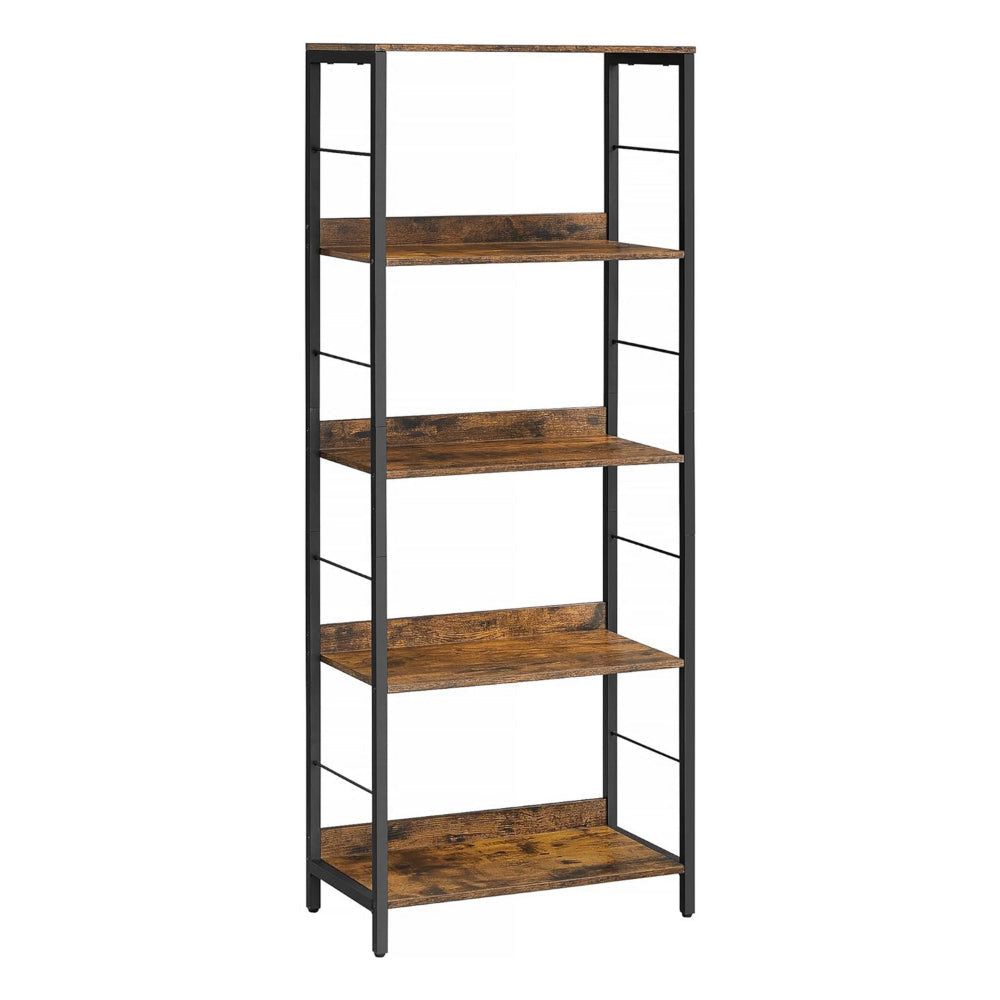 57 Inch Bookshelf 4 Open Shelves Black Steel Frame Brown Wood Finish By Casagear Home BM316211