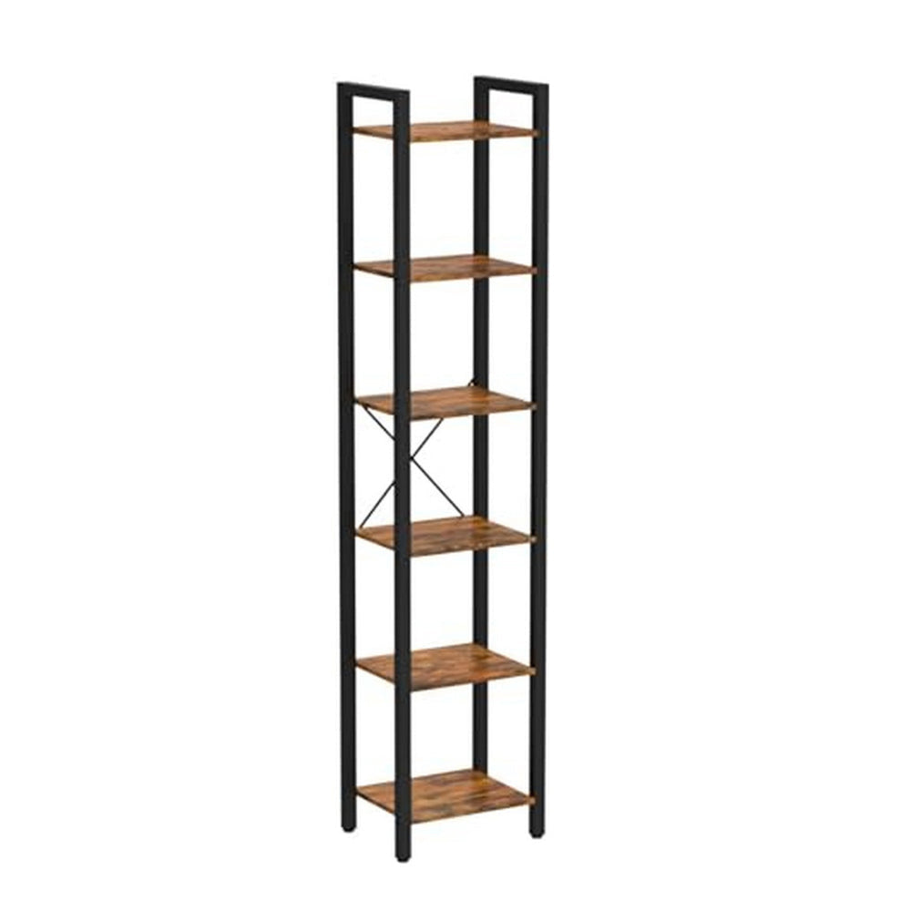 Nyx 74 Inch Bookshelf 6 Tier Storage Shelves Black Steel Brown Wood By Casagear Home BM316212