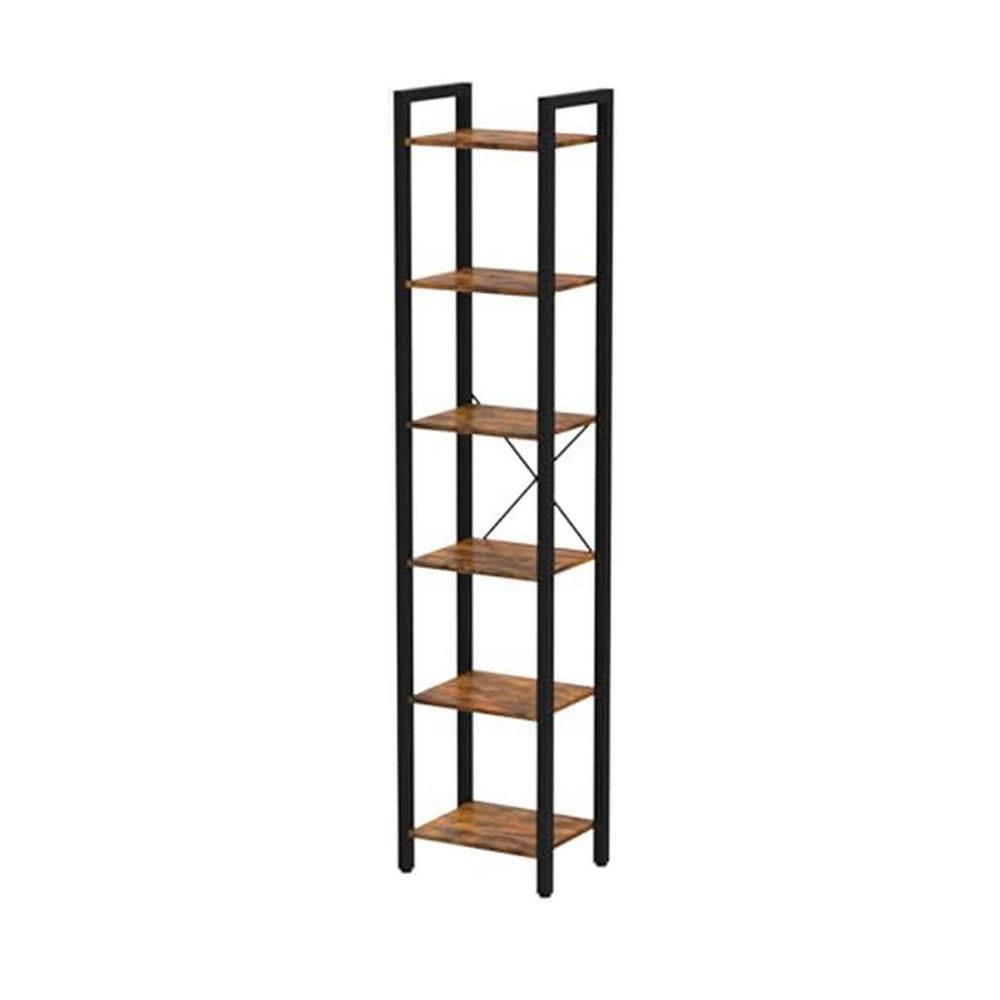 Nyx 74 Inch Bookshelf 6 Tier Storage Shelves Black Steel Brown Wood By Casagear Home BM316212