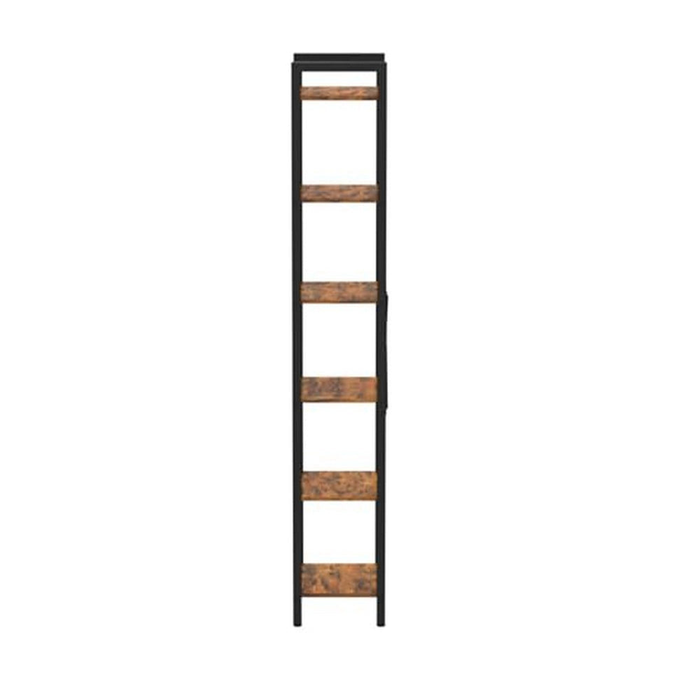 Nyx 74 Inch Bookshelf 6 Tier Storage Shelves Black Steel Brown Wood By Casagear Home BM316212