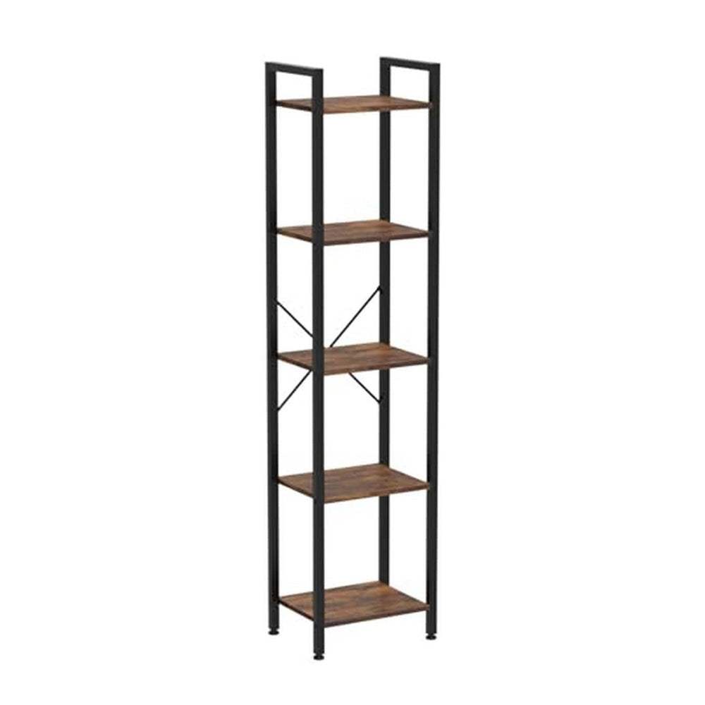 Nyx 61 Inch Bookshelf 5 Tier Storage Shelves Black Steel Brown Wood By Casagear Home BM316213