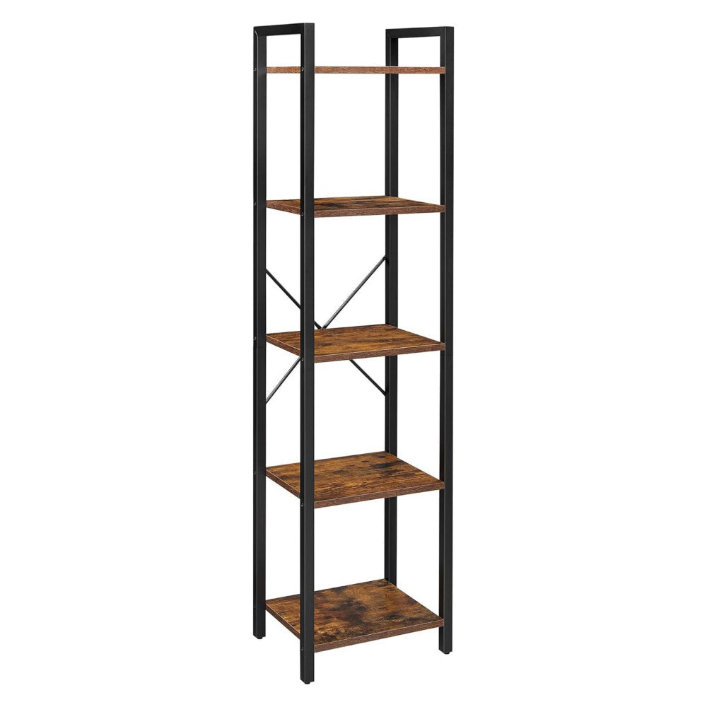 Nyx 61 Inch Bookshelf 5 Tier Storage Shelves Black Steel Brown Wood By Casagear Home BM316213