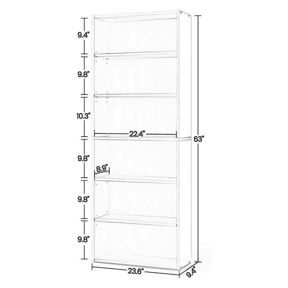 Myx 63 Inch Modern Bookcase 6 Tier Storage Shelves White Wood Finish By Casagear Home BM316214