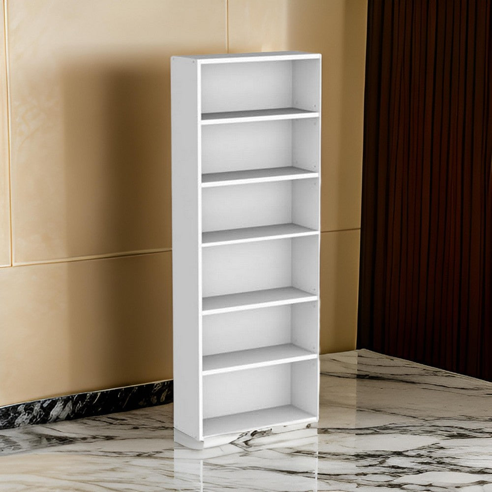 Myx 63 Inch Modern Bookcase 6 Tier Storage Shelves White Wood Finish By Casagear Home BM316214