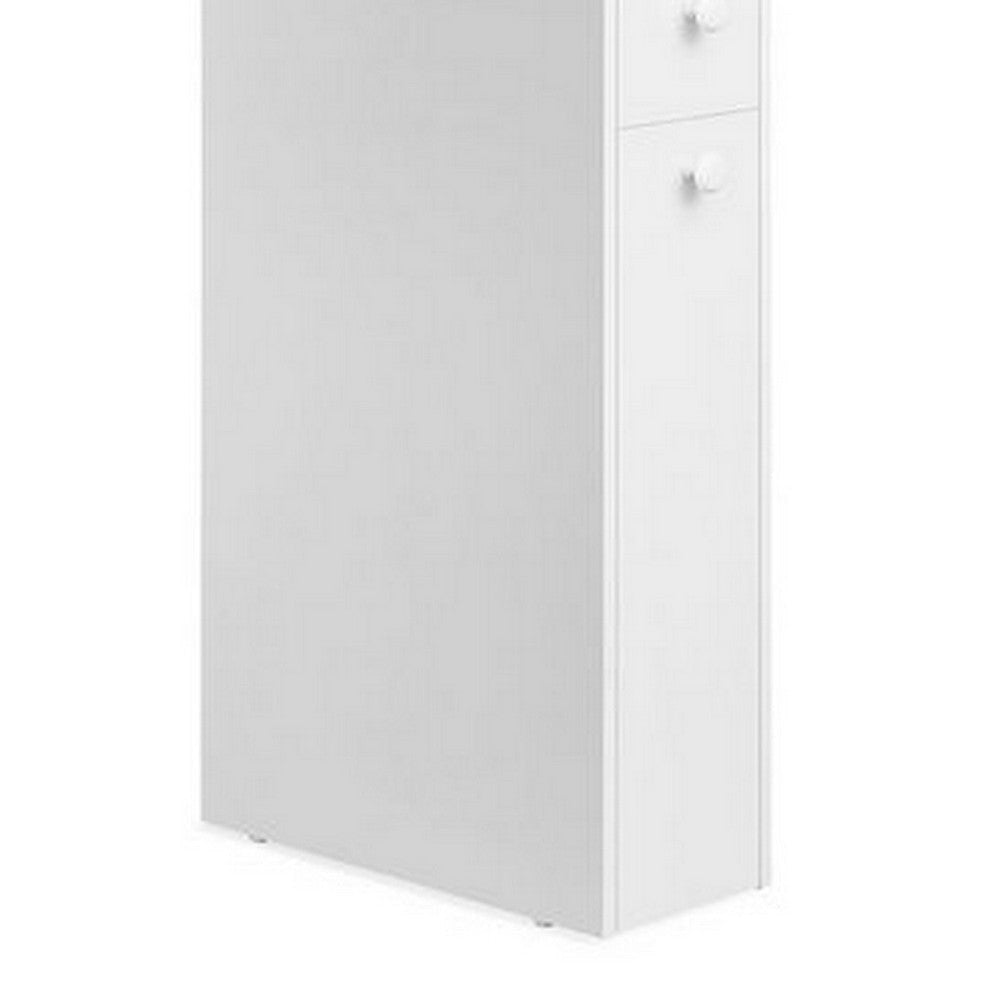 53 Inch Slim Bathroom Linen Cabinet Open Shelves Storage Drawers White By Casagear Home BM316217