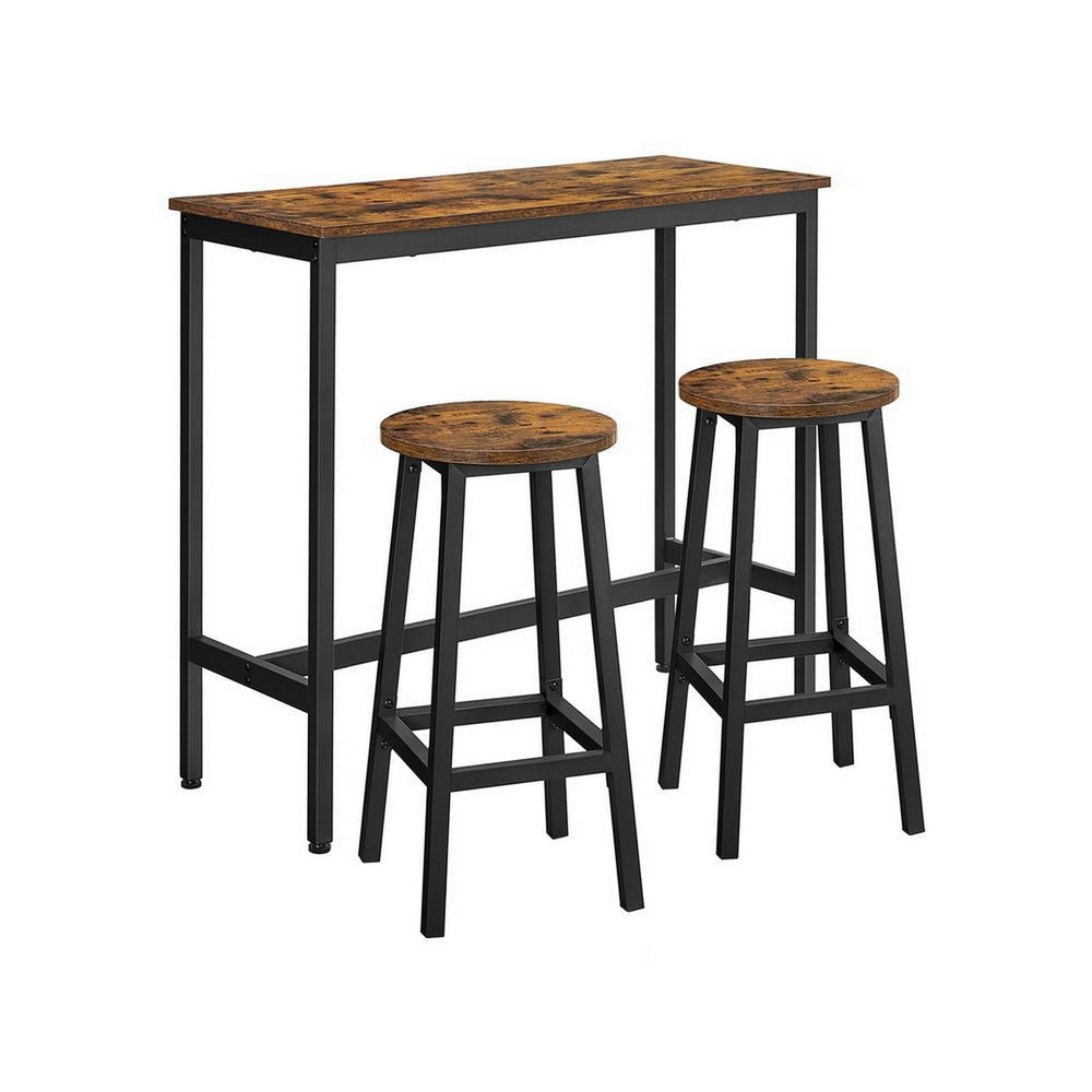 3pc Counter Height Table Set with 2 Stools Brown Round Seats Black Steel By Casagear Home BM316220