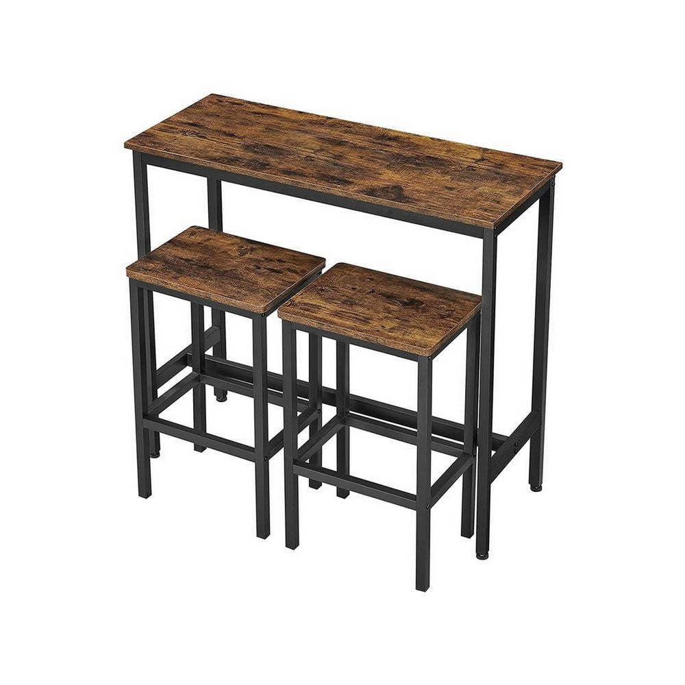 Gyn 3 Piece Counter Table Set with 2 Stools Brown Seats Black Steel By Casagear Home BM316221