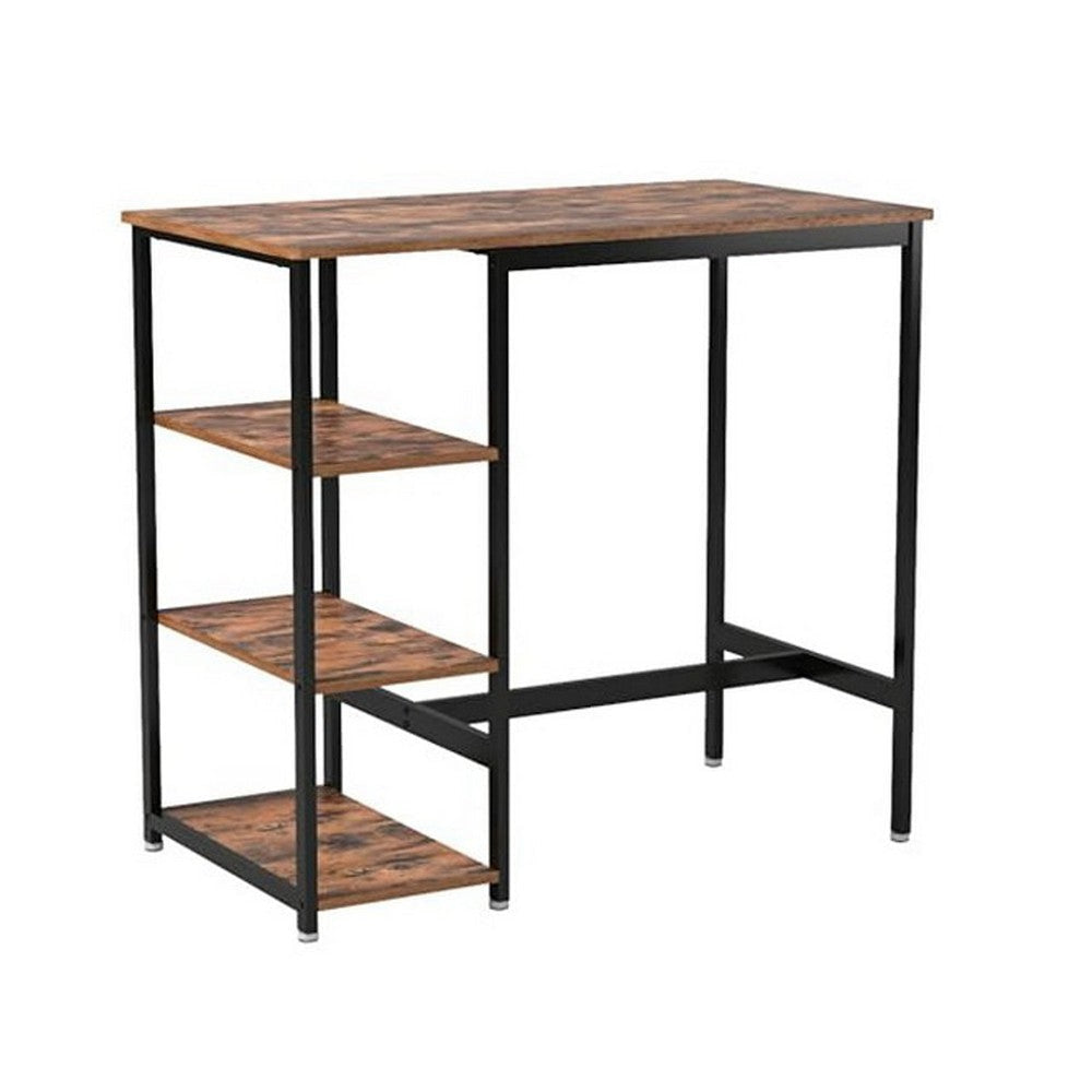 43 Inch Bar Table with 3 Shelves Rectangular Brown Wood Top Black Steel By Casagear Home BM316223