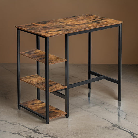 43 Inch Bar Table with 3 Shelves Rectangular Brown Wood Top Black Steel By Casagear Home BM316223