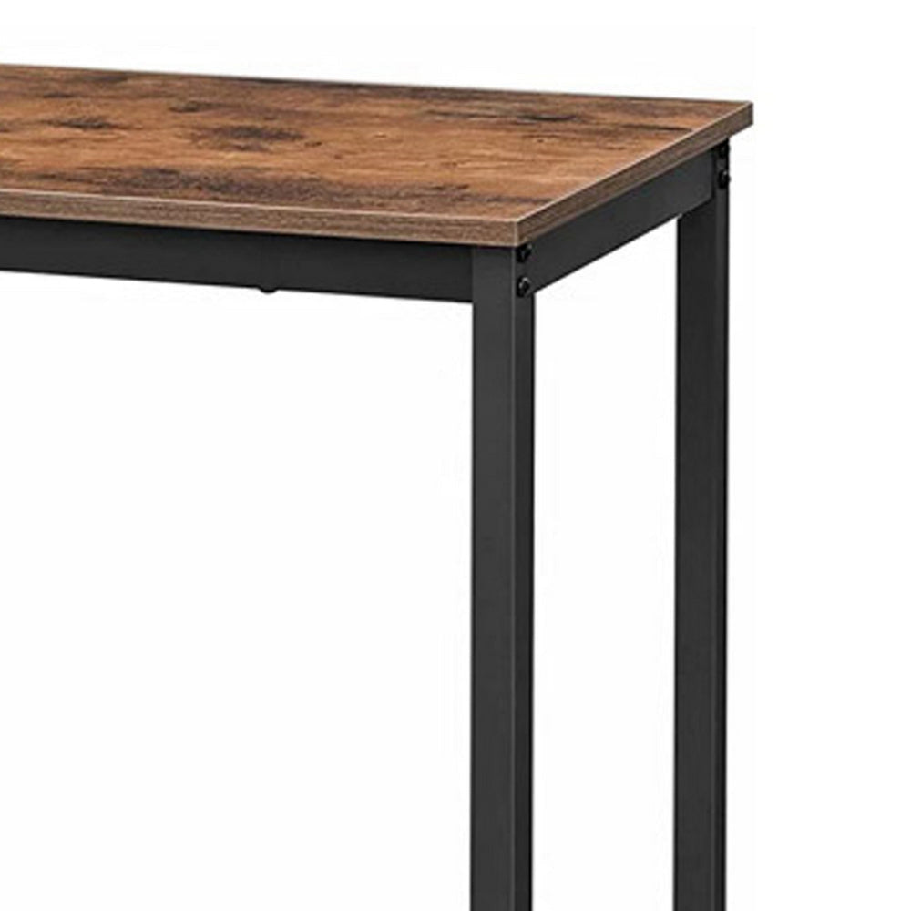 Gyn 39 Inch Counter Height Side Table Brown Rectangular Wood Black Steel By Casagear Home BM316225