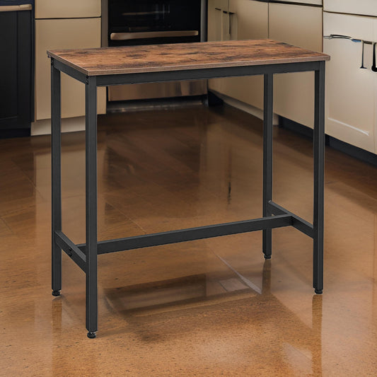 Gyn 39 Inch Counter Height Side Table, Brown Rectangular Wood, Black Steel By Casagear Home