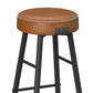 Laxy 30 Inch Barstool Set of 2 Brown Faux Leather Round Padded Seat Black By Casagear Home BM316227