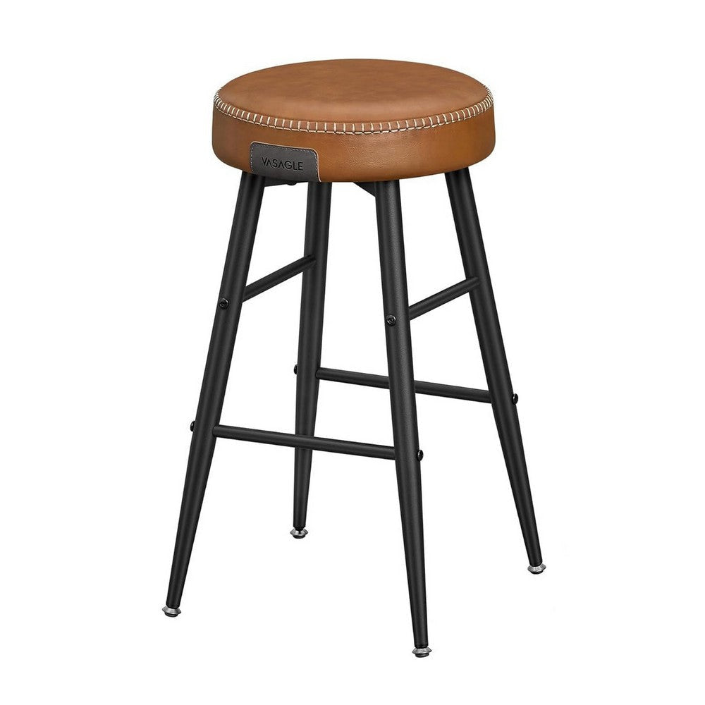 Laxy 25 Inch Counter Stool Set of 2 Brown Faux Leather Round Seat Black By Casagear Home BM316228