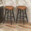 Laxy 25 Inch Counter Stool Set of 2, Brown Faux Leather Round Seat, Black By Casagear Home