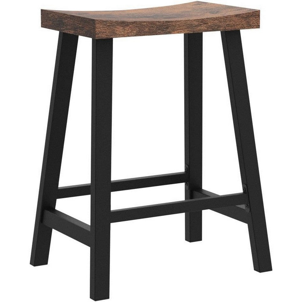 26 Inch Counter Height Stool Set of 2 Brown Saddle Seat Black Steel Frame By Casagear Home BM316229