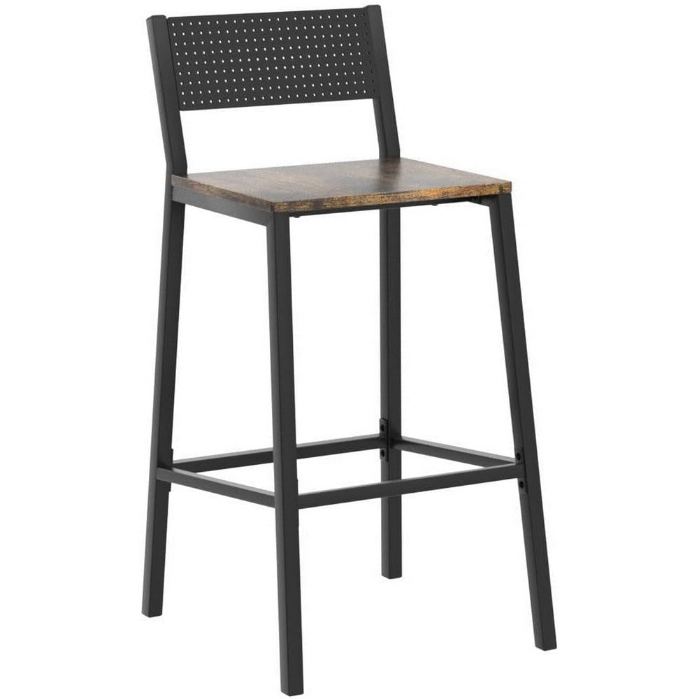 Mexy 29 Inch Barstool Chair Set of 2 Sleek Black Metal Frame Brown Wood By Casagear Home BM316232