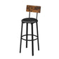 30 Inch Barstool Chair Set of 2 Brown Wood Panel Back Round Black Steel By Casagear Home BM316233