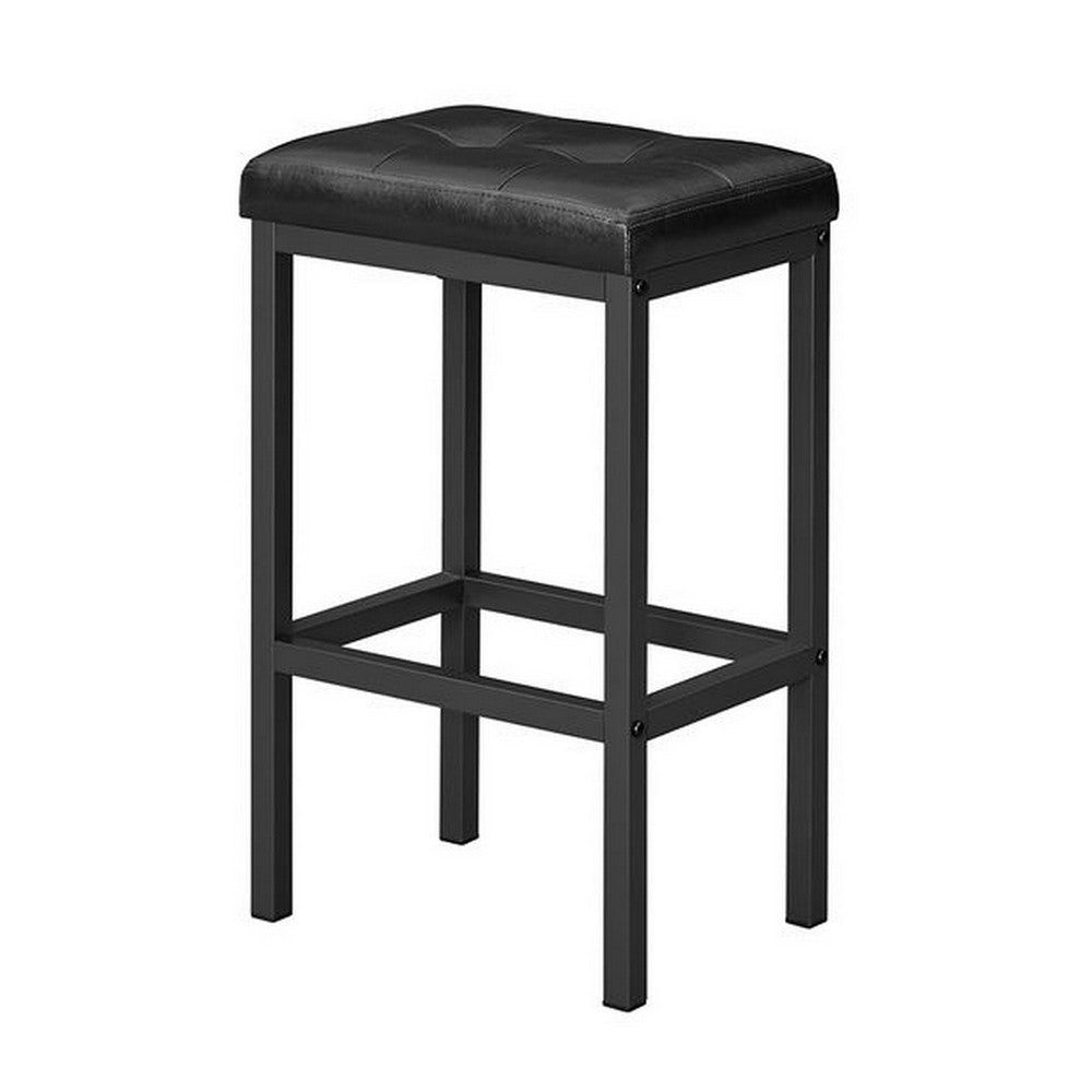 24 Inch Counter Stool Set of 2 Black Faux Leather Square Padded Steel By Casagear Home BM316234