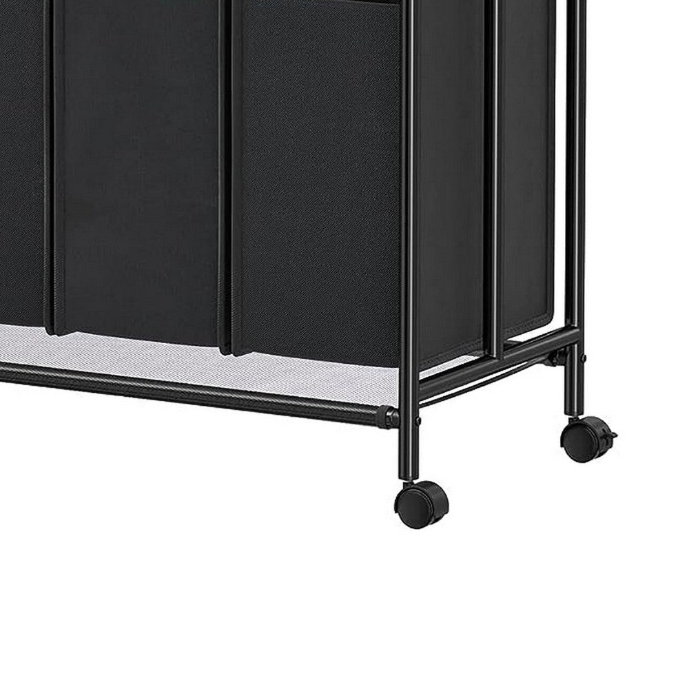 68 Inch Laundry Sorter 4 Baskets Hanging Bar Caster Wheel Black Finish By Casagear Home BM316237