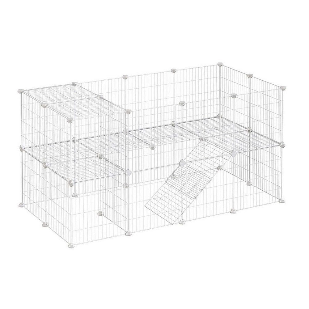 Havi 56 Inch Small Pet Cube Playpen 2 Tier Enclosure Ladder White Metal By Casagear Home BM316242